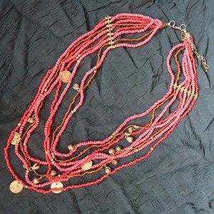 Terra Cotta colored Multi-strand Seed Bead and clay bead Statement Necklace